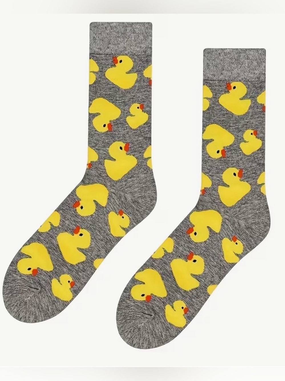 🧦 Funny Yellow Rubber Duck Crew Socks Unisex Gray Novelty Socks-NEW